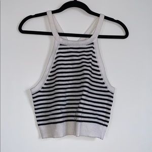 Aerie Knit Striped Crop Halter top L